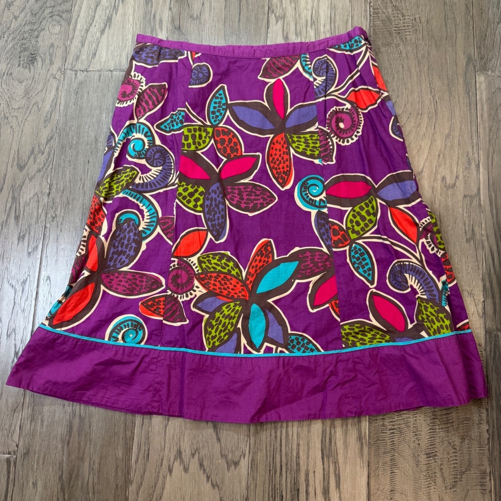 Boden Women's‎ Purple Floral A Line Midi Skirt Size 8